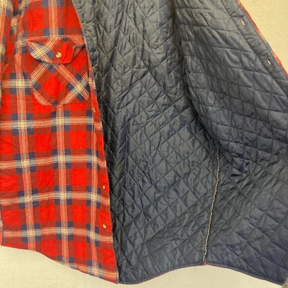 VTG 90s Outdoor Exchange Flannel Shacket Jacket Mens Medium M Plaid Quilted Red - Picture 16 of 16